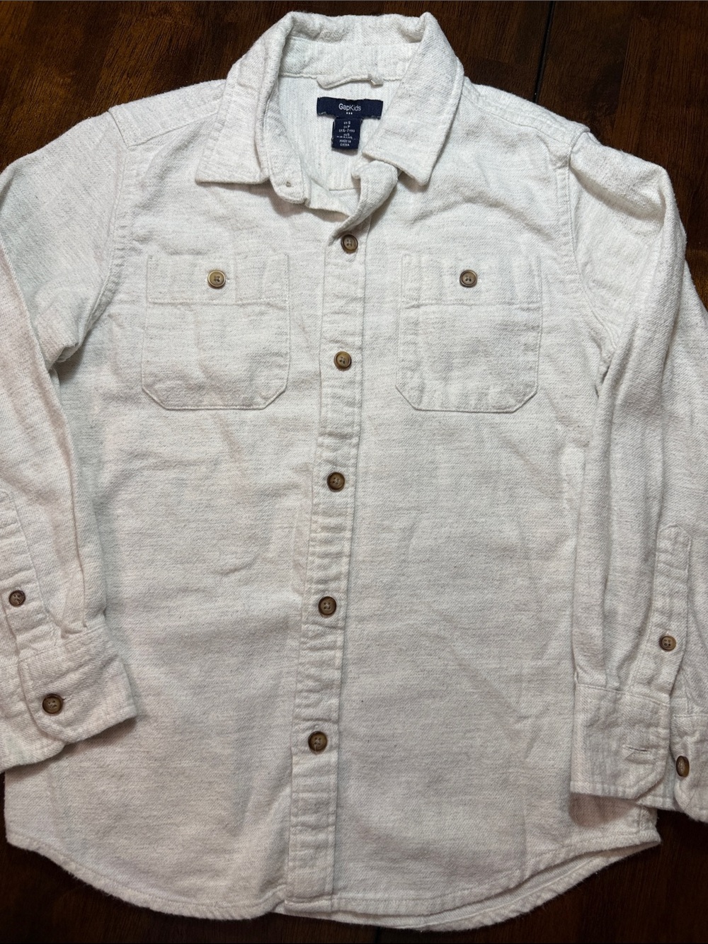 GAP Kids Cream Button-Down Flannel Shirt with Chest Pockets